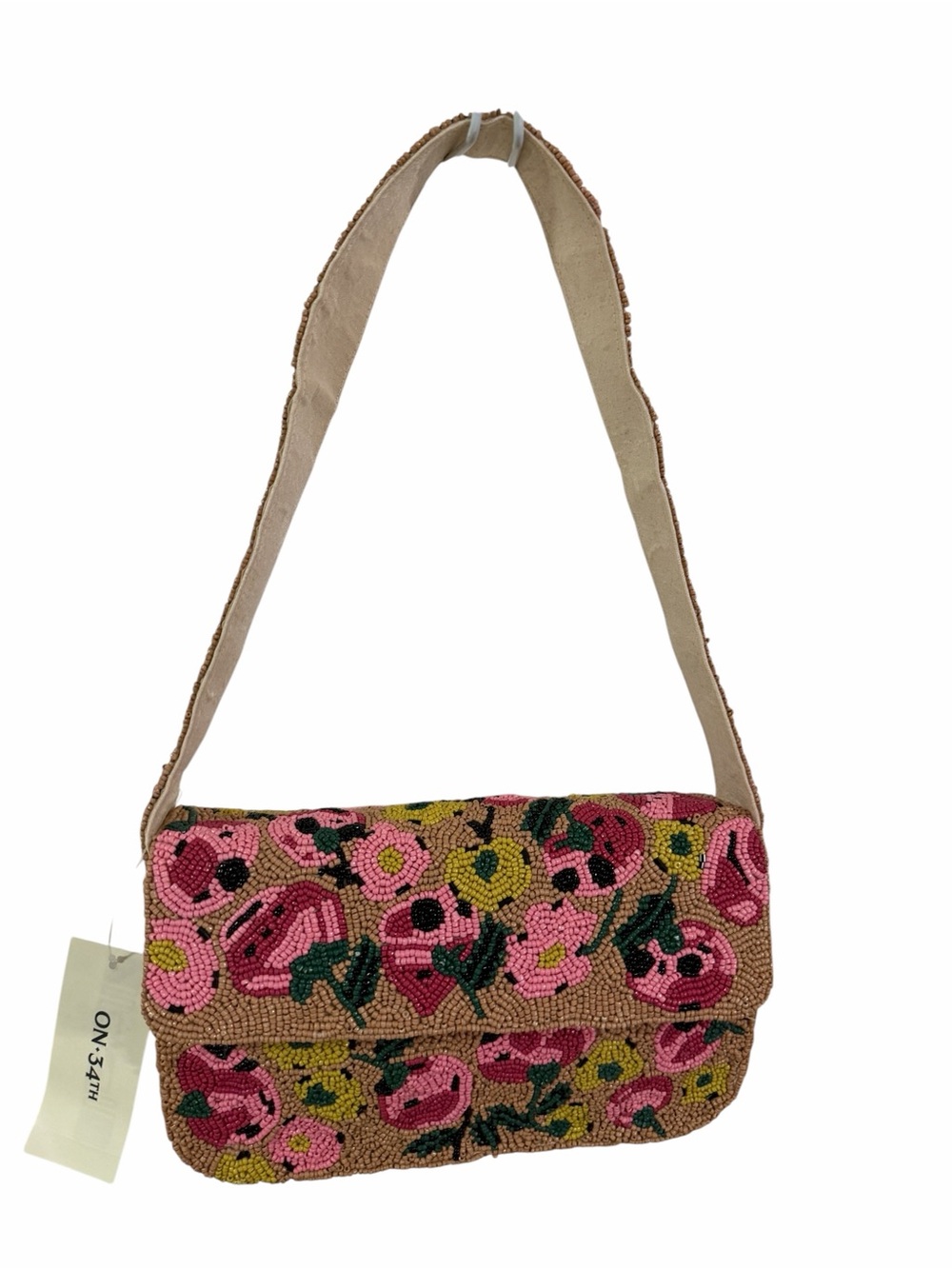 Beaded Floral  Bag in Pink and Green